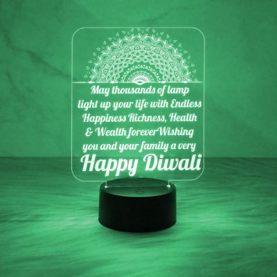 Happy Diwali Engraved Night Lamp with Automatic Color Changing Light & On/Off Touch Button