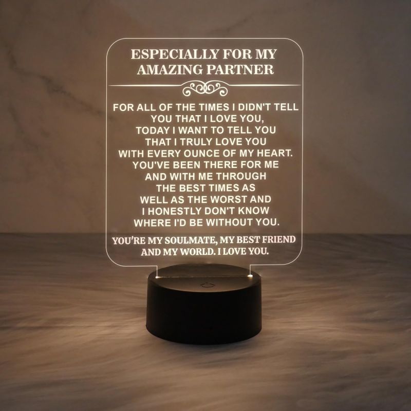 Gift for Partner Engraved Night Lamp with Warm White Light & on/Off Touch Button