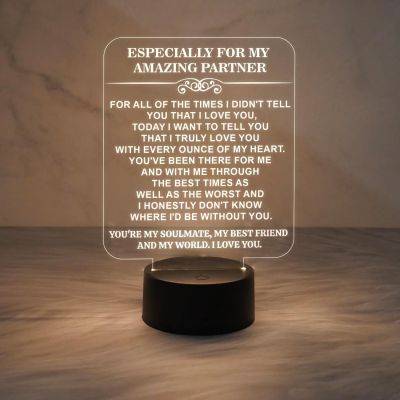 Gift for Partner Engraved Night Lamp with Warm White Light & on/Off Touch Button