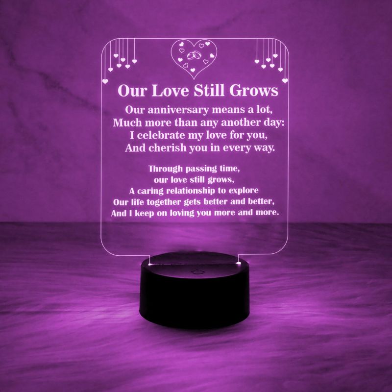 Engraved Night Lamp Gift for Anniversary | Automatic Color Changing Light with On/Off Touch Button