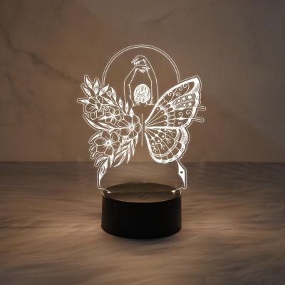 Beautiful Butterfly Girl Fairy Shape 3D Illusion Acrylic Desk Table Lamp Warm White Light