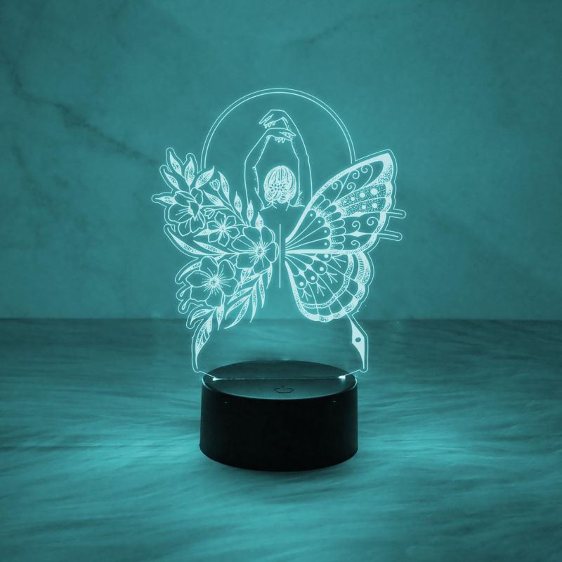 Beautiful Butterfly Girl Fairy Shape 3D Illusion Acrylic Desk Table Lamp 7 Colors Automatic Color Change Light