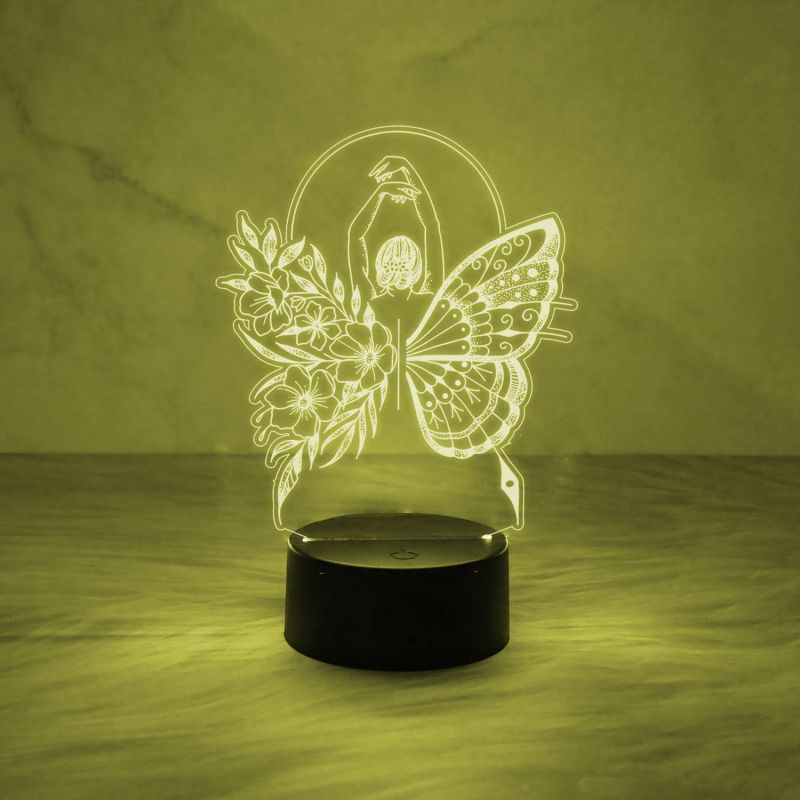 Beautiful Butterfly Girl Fairy Shape 3D Illusion Acrylic Desk Table Lamp 7 Colors Automatic Color Change Light