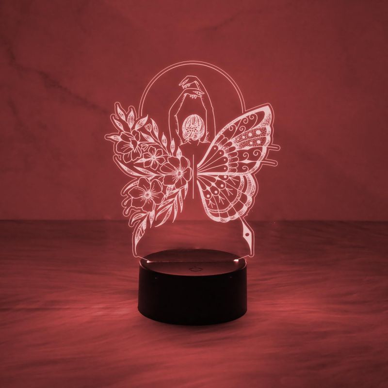 Beautiful Butterfly Girl Fairy Shape 3D Illusion Acrylic Desk Table Lamp 7 Colors Automatic Color Change Light