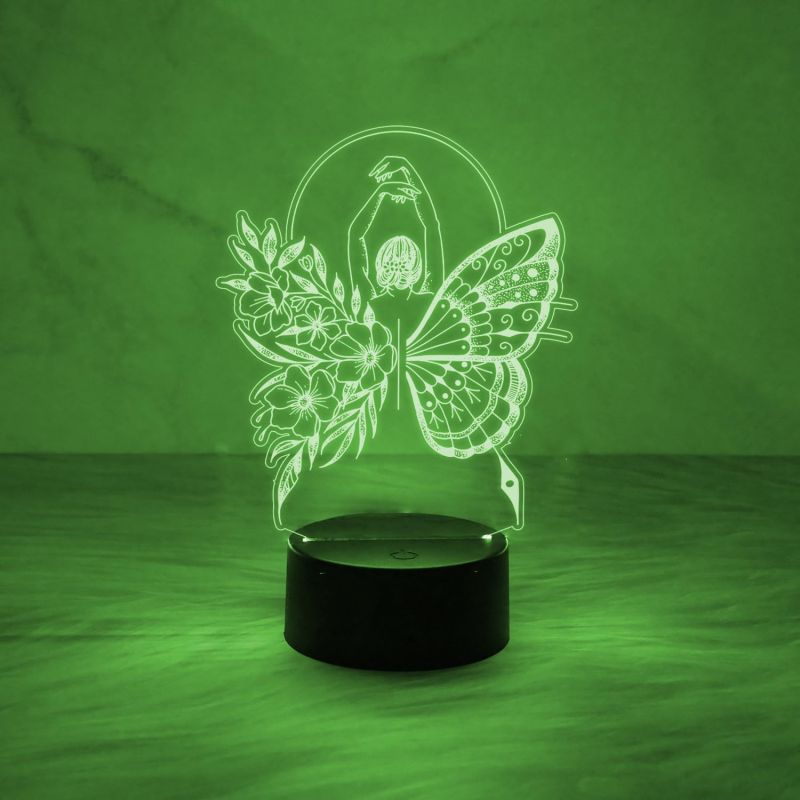 Beautiful Butterfly Girl Fairy Shape 3D Illusion Acrylic Desk Table Lamp 7 Colors Automatic Color Change Light