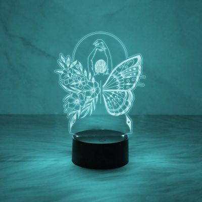 Beautiful Butterfly Girl Fairy Shape 3D Illusion Acrylic Desk Table Lamp 7 Colors Automatic Color Change Light