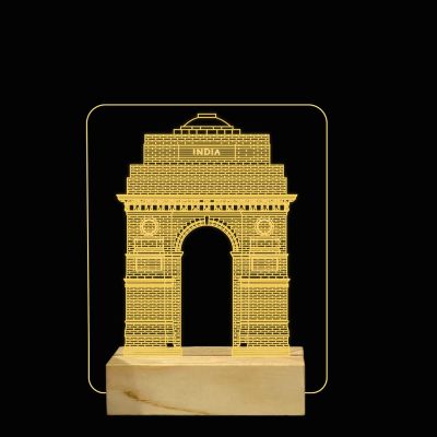 3D Illusion India gate Acrylic Table lamp for Home Decoration Light and Gifts Warm White Light with Wooden Stand