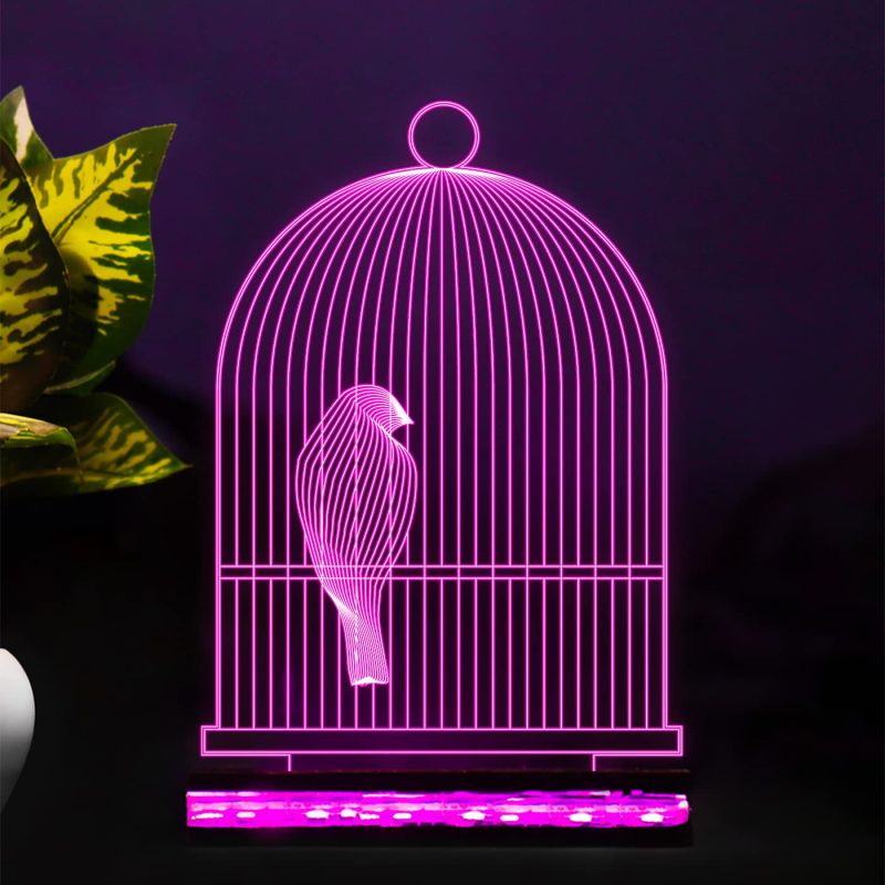 3D Illusion Bird cage Acrylic Night lamp for Home Decoration Light 16 Color Changing Light with Remote Control