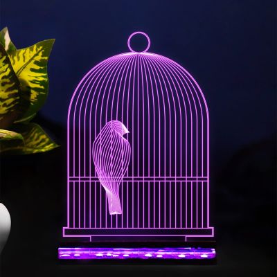 3D Illusion Bird cage Acrylic Night lamp for Home Decoration Light 16 Color Changing Light with Remote Control