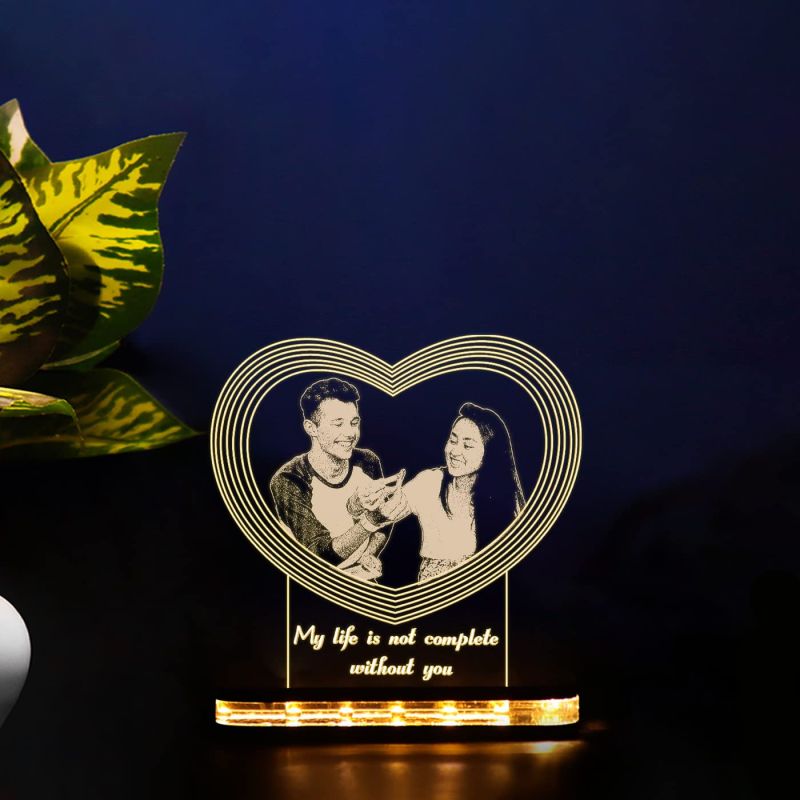 Couple Night lamp Customized Your Photo and Text Warm White Light with 12V 1 amp Adapter