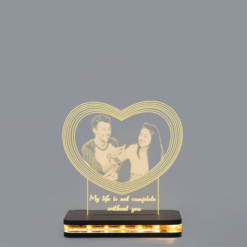 Couple Night lamp Customized Your Photo and Text Warm White Light with 12V 1 amp Adapter