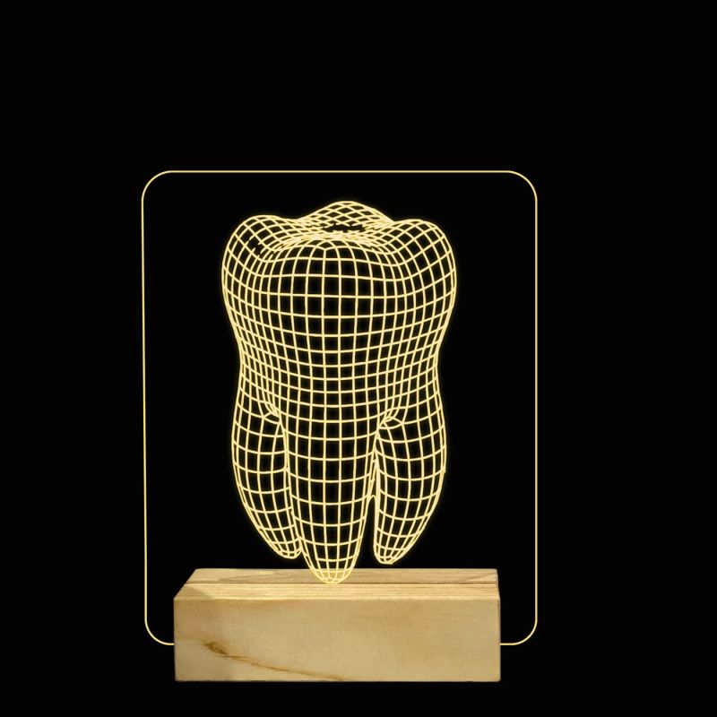 3D Illusion Teeth Acrylic Night lamp Warm White Light with 12V 1amp Adapter