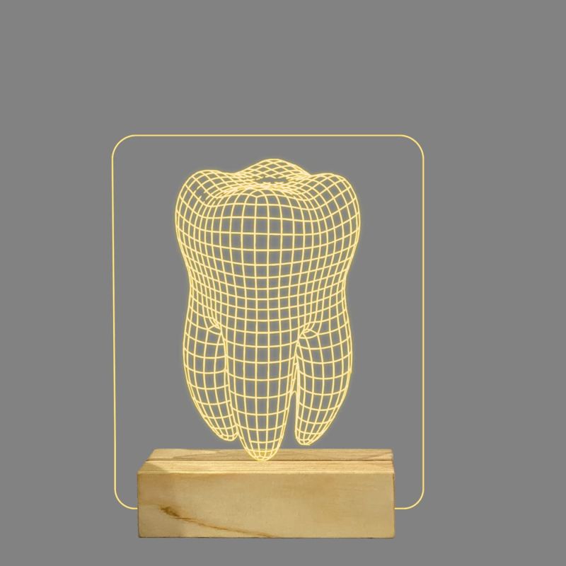 3D Illusion Teeth Acrylic Night lamp Warm White Light with 12V 1amp Adapter