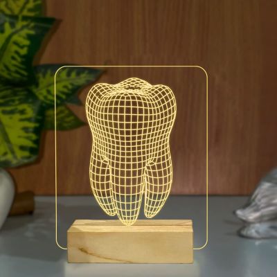 3D Illusion Teeth Acrylic Night lamp Warm White Light with 12V 1amp Adapter