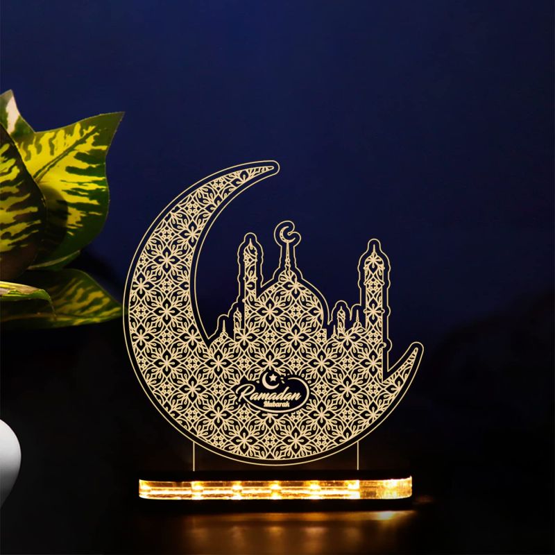 Ramadan Mubarak Acrylic Night lamp for Eid Decoration Light Warm White Light