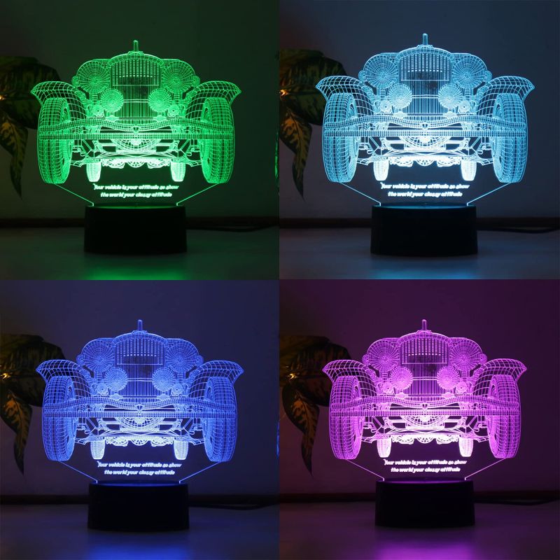 3D Optical Illusion Royal Classic car Night lamp with 7 Color Changing and 3 Lighting Modes with Remote Control