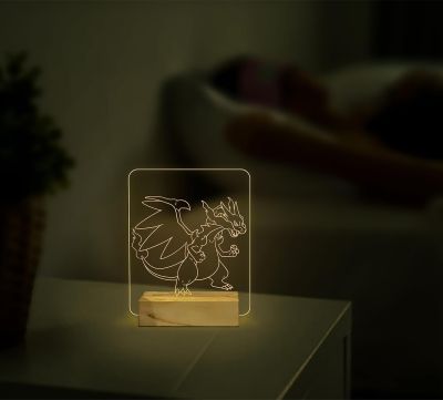 3D Illusion MegaCharizardX2589 Acrylic Night Lamp with Warm White Anime Home Decor Table Lamp