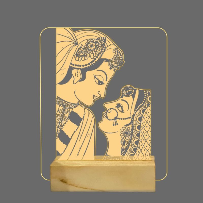 3D Illusion Hindu Lord Radha Krishna led lamp with Warm White