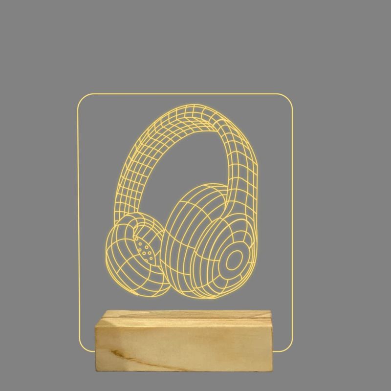 3D Headphone Shaped Night Light Acrylic Desk lamp Gift for Music Lover (Warm White Light)
