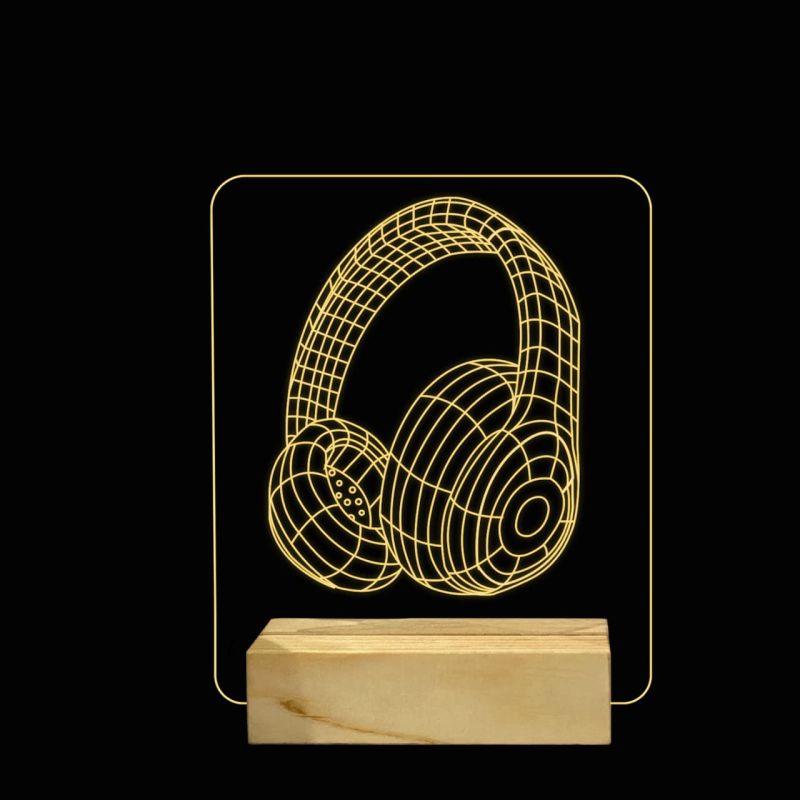 3D Headphone Shaped Night Light Acrylic Desk lamp Gift for Music Lover (Warm White Light)