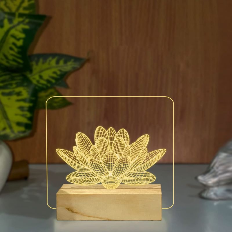 3D Illusion Lotus Flower Night lamp Home Decor Light Warm White Color