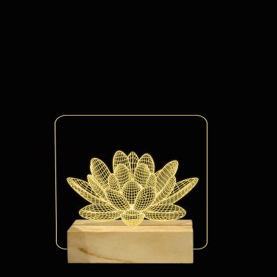 3D Illusion Lotus Flower Night lamp Home Decor Light Warm White Color