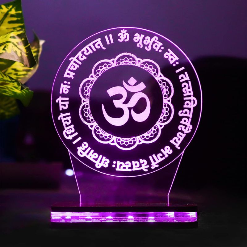 3D OM with Gayatri Mantra LED Night lamp 16 Color Changing Light with Remote Control