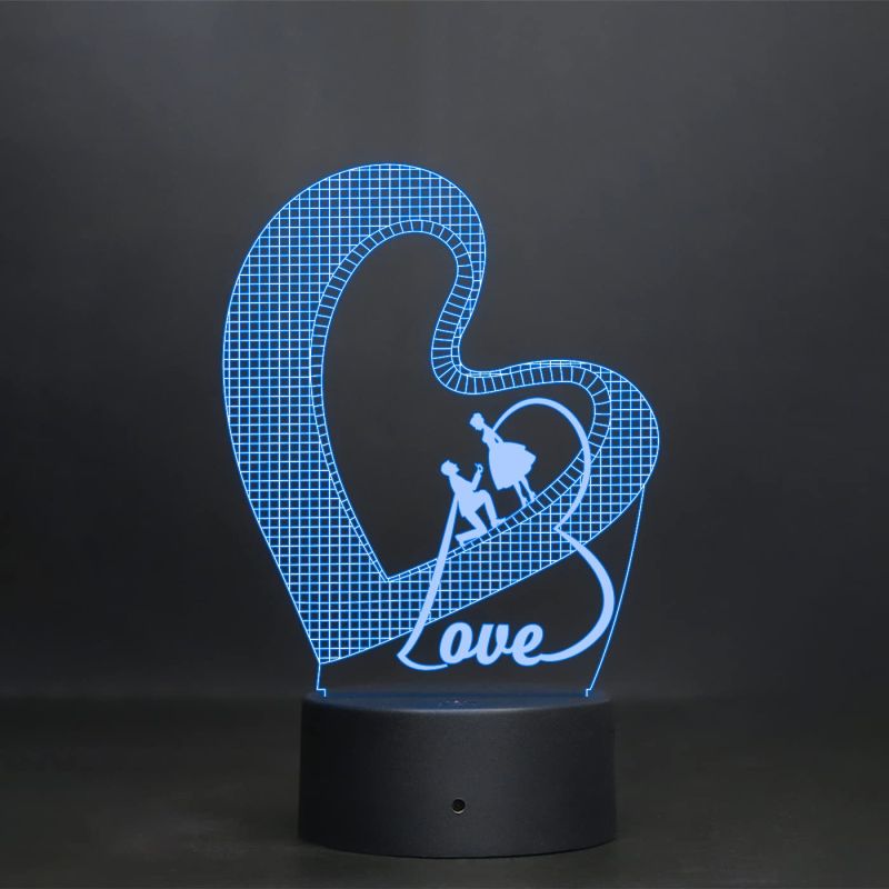 Love Couple in Heart Shape 3D Illusion Night lamp wit 7 Color Changing Light & Remote Control