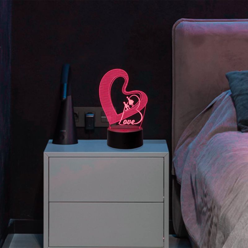 Love Couple in Heart Shape 3D Illusion Night lamp wit 7 Color Changing Light & Remote Control