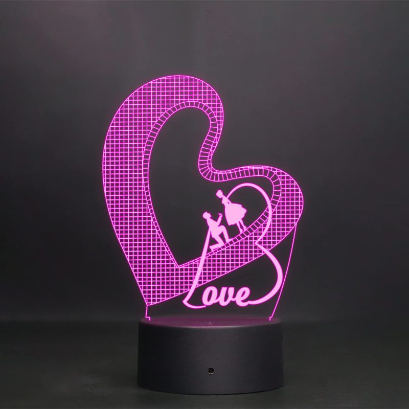 Love Couple in Heart Shape 3D Illusion Night lamp wit 7 Color Changing Light & Remote Control