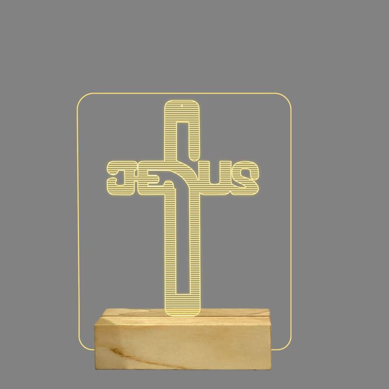 Jesus Cross 3D Acrylic Night lamp for Home Decor Light  (Warm White Light)