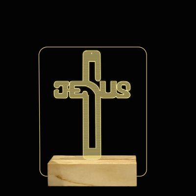Jesus Cross 3D Acrylic Night lamp for Home Decor Light  (Warm White Light)