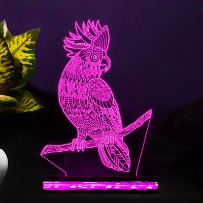 3D Illusion Parrot Cockatoo nightlight (Multicolored Light)