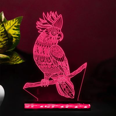 3D Illusion Parrot Cockatoo nightlight (Multicolored Light)