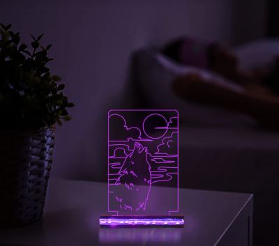 3D Illusion Howling Wolf Night Light Beside Table Lamp, 16 Color Changing Decoration Lamps with Remote