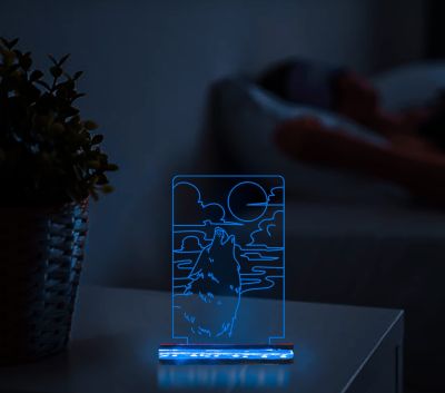 3D Illusion Howling Wolf Night Light Beside Table Lamp, 16 Color Changing Decoration Lamps with Remote