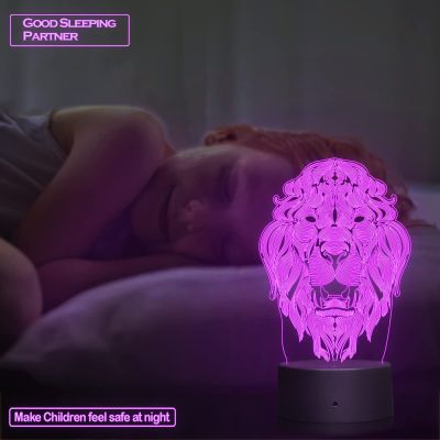 3D Illusion Lion face nightlight Desk Table lamp for Decoration 7 Color Changing Light