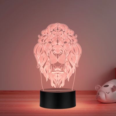 3D Illusion Lion face nightlight Desk Table lamp for Decoration Multicolored Light