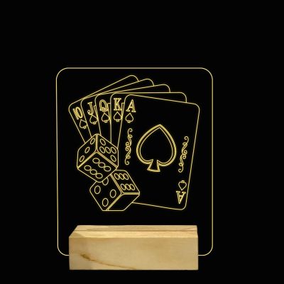 3D Illusion Playing Cards Acrylic Table lamp for Home deocr Light (Warm White Light)