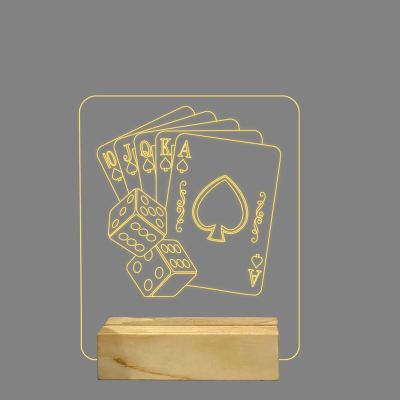 3D Illusion Playing Cards Acrylic Table lamp for Home deocr Light (Warm White Light)
