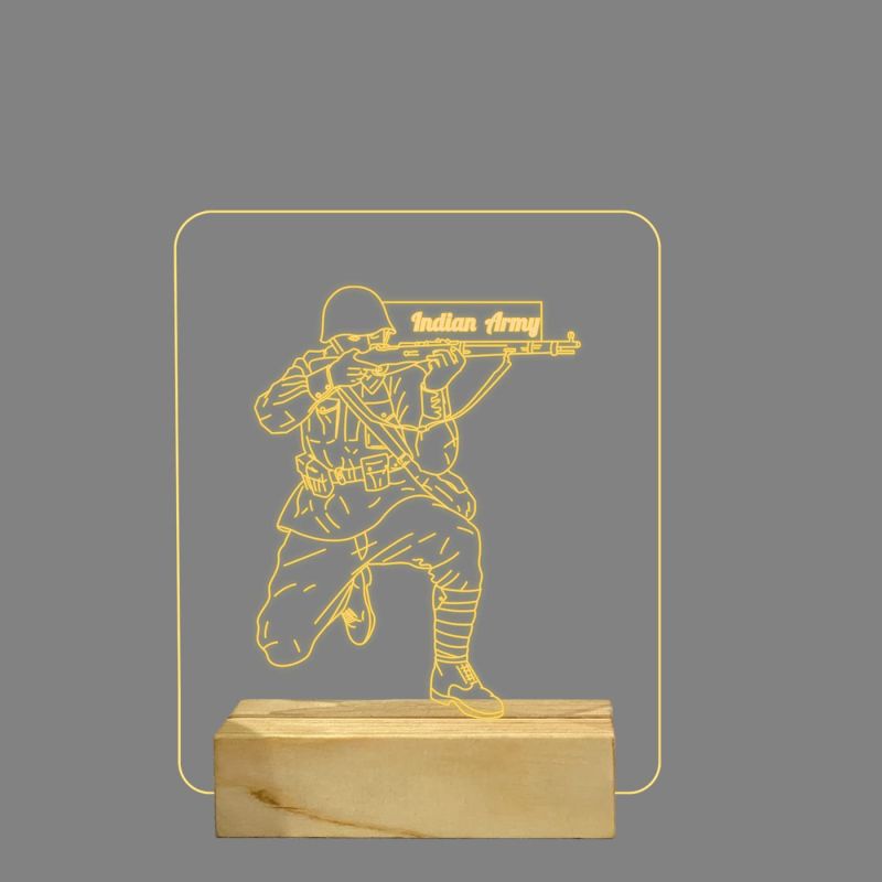 3D Illusion Army Soldier Led Night Light lamp with Wooden Base for Home Decoration Light