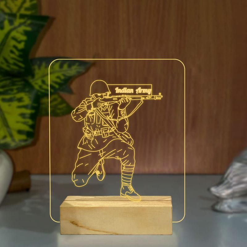 3D Illusion Army Soldier Led Night Light lamp with Wooden Base for Home Decoration Light