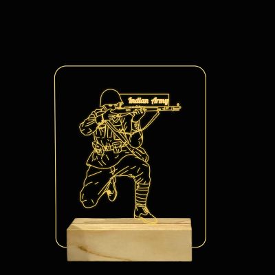 3D Illusion Army Soldier Led Night Light lamp with Wooden Base for Home Decoration Light