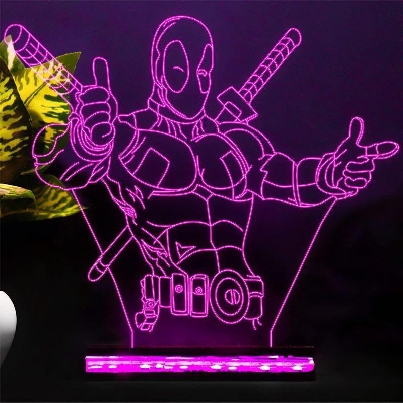 3D Illusion Anime Catroon Marvel Hero Deadpool852 Acrylic Table Night Lamp 16 Color Changing Light with Remote Control