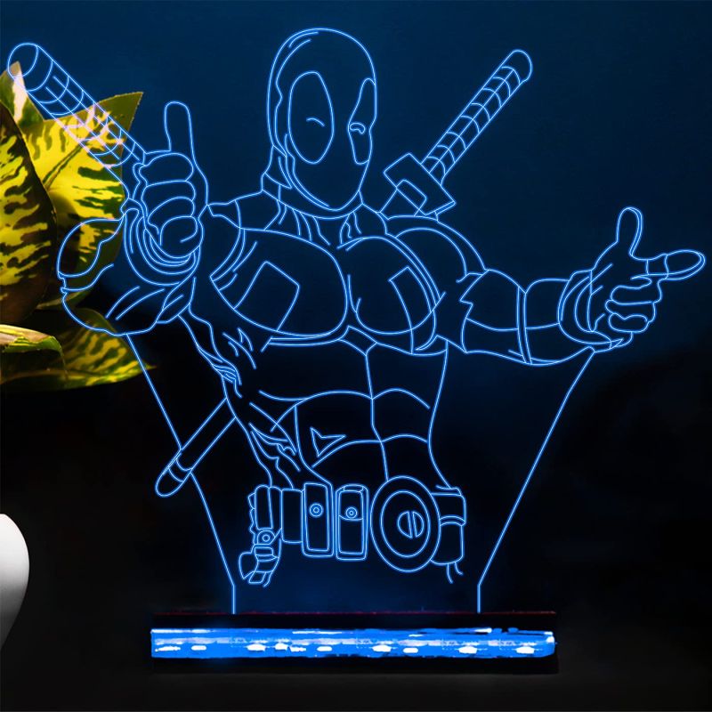 3D Illusion Anime Catroon Marvel Hero Deadpool852 Acrylic Table Night Lamp 16 Color Changing Light with Remote Control