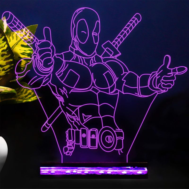 3D Illusion Anime Catroon Marvel Hero Deadpool852 Acrylic Table Night Lamp 16 Color Changing Light with Remote Control