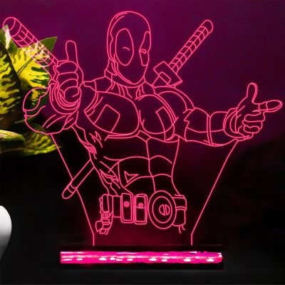 3D Illusion Anime Catroon Marvel Hero Deadpool852 Acrylic Table Night Lamp 16 Color Changing Light with Remote Control