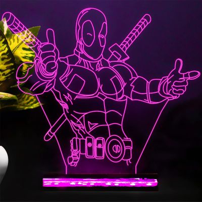 3D Illusion Anime Catroon Marvel Hero Deadpool852 Acrylic Table Night Lamp 16 Color Changing Light with Remote Control