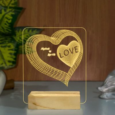 Personalized Gift Lamp with Wooden Base Customized Couple Led Lamp