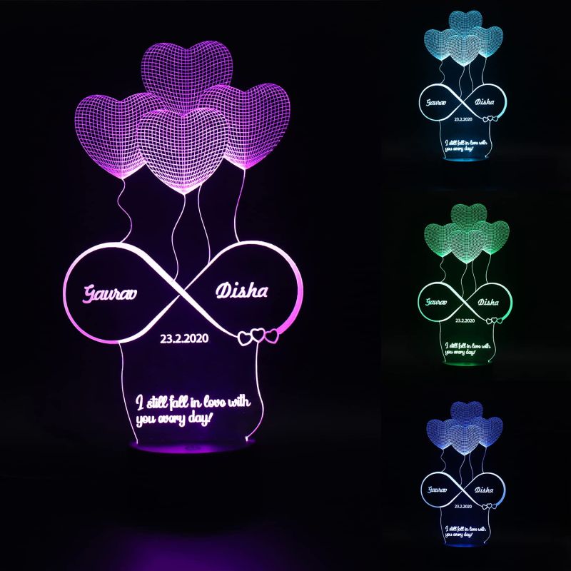 3D Illusion Customized Night Lamp Gift for Valentine, Birthday, Anniversary Gift for Couples